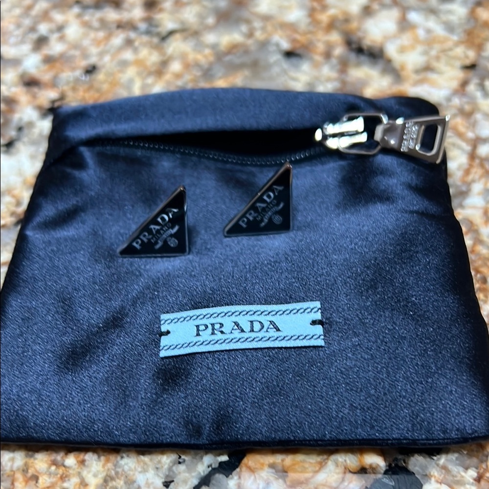 Prada Black Triangle Stud Earrings